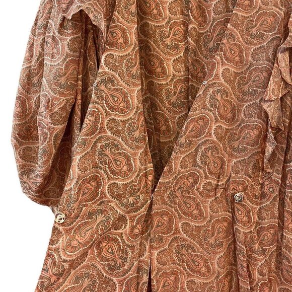 NEW THE KOOPLES Mini Silk Dress Paisley Lurex V-Neck Puff Sleeve Wrap Size 4 XL - Picture 6 of 12